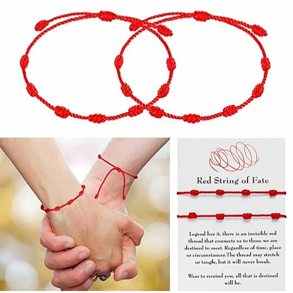 2Pcs 7 Knots Lucky Red String Bracelet Kabbalah Amulet Protection Rope Couples♡